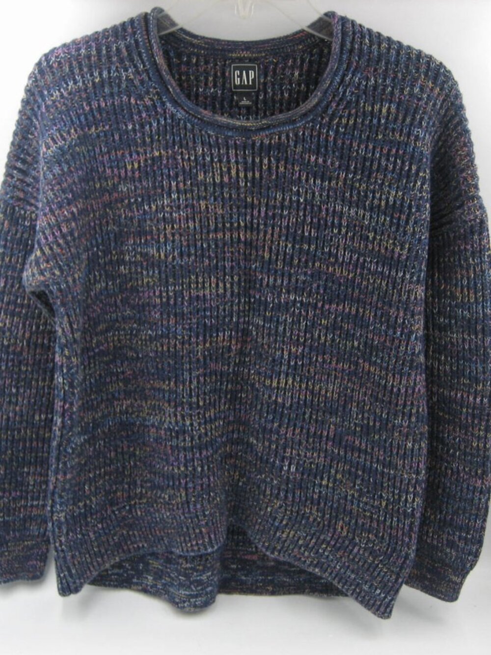 Gap Sweater Women’s L Dark Blue Marled Knit Crewneck Cotton Blend Pullover